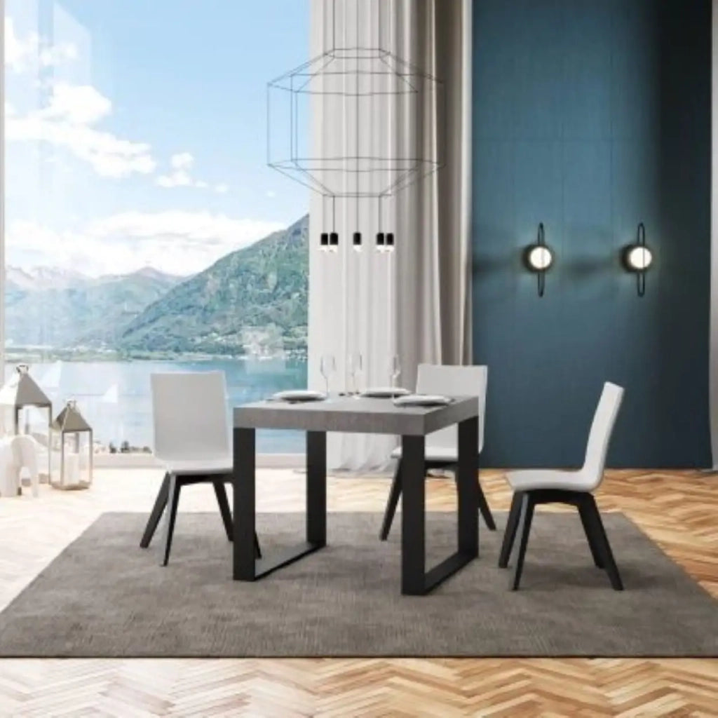 Tavolo allungabile 90/246x90 cm Tecno Premium colore cemento gambe antracite
