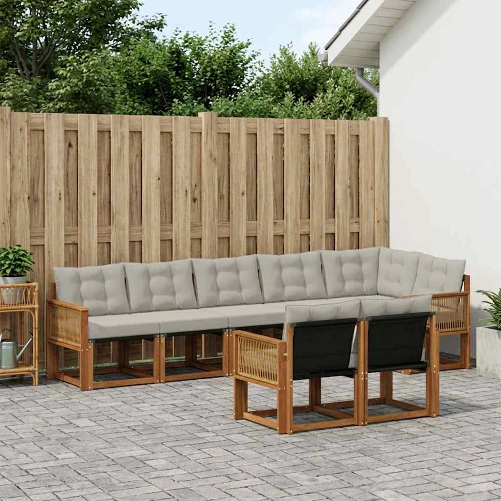 Set di divani da esterno 8 pz Naturale e Grigio Chiaro 3382035