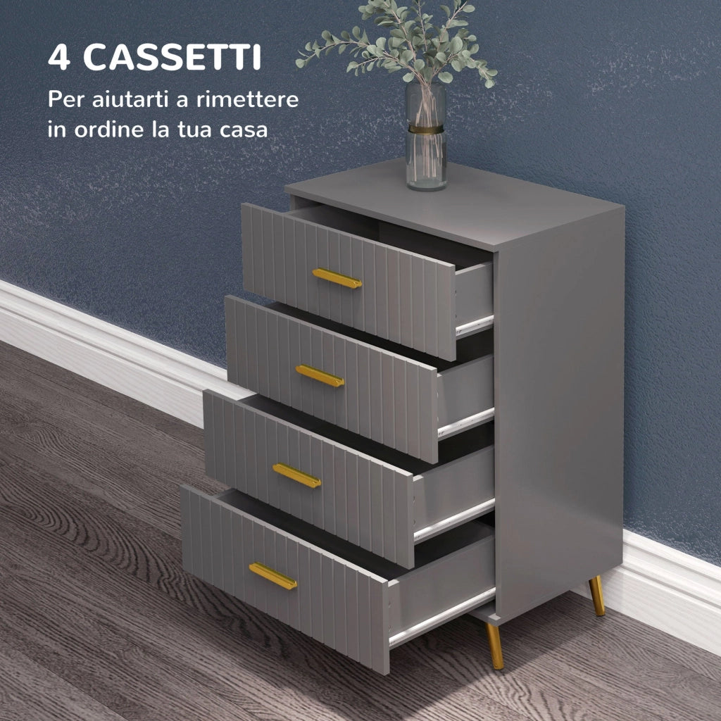 Cassettiera 4 Cassetti Design Moderno 60x40x90 cm in Legno e Alluminio Oro e Grigio Scuro