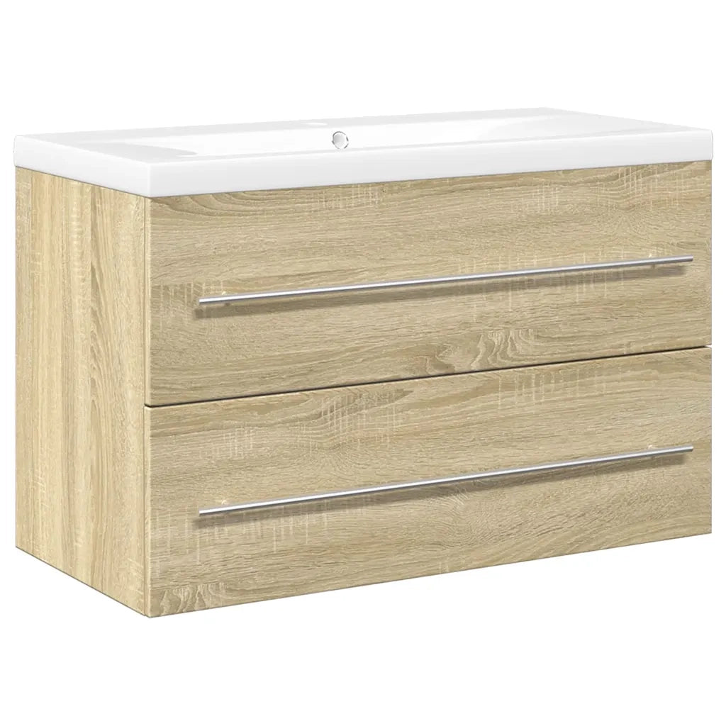 Set Mobili da Bagno | Armadio da bagno 2 pz Rovere Sonoma in Legno Multistrato