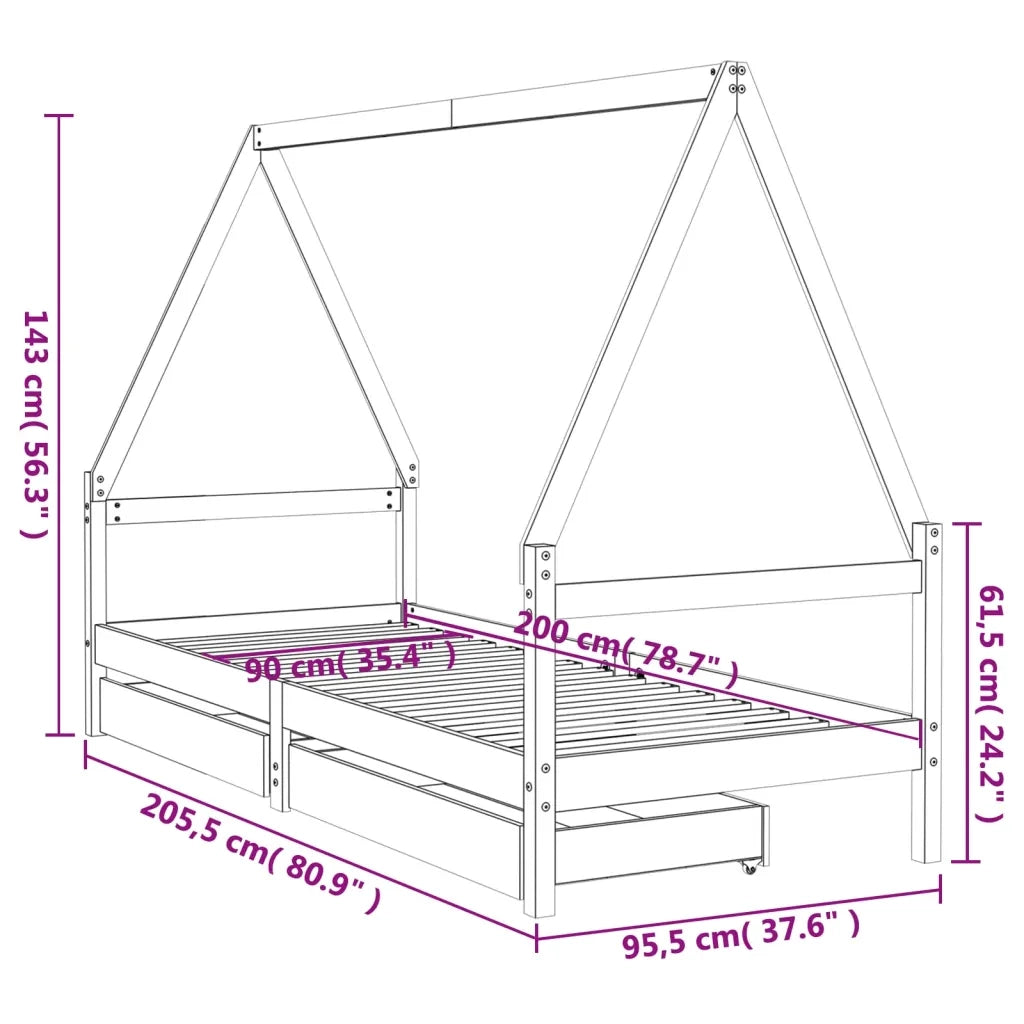 Giroletto Bambini | Letto Infantile | Lettino con Cassetti 90x200 cm Legno Massello di Pino