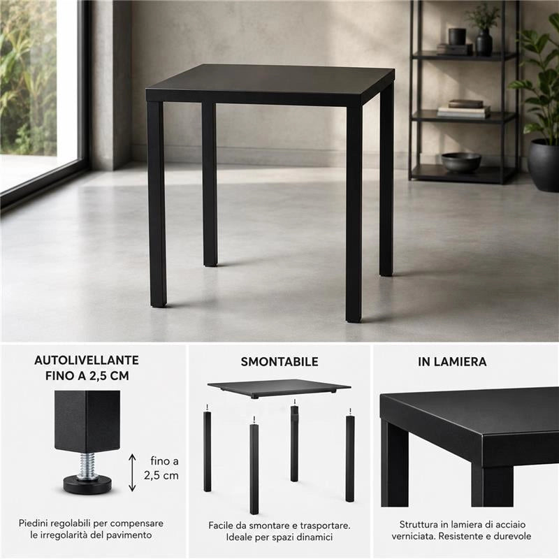 TAVOLO ANNA AUTOLIVELLANTE  E SMONTABILE 70X70 CM COLORE  NERO