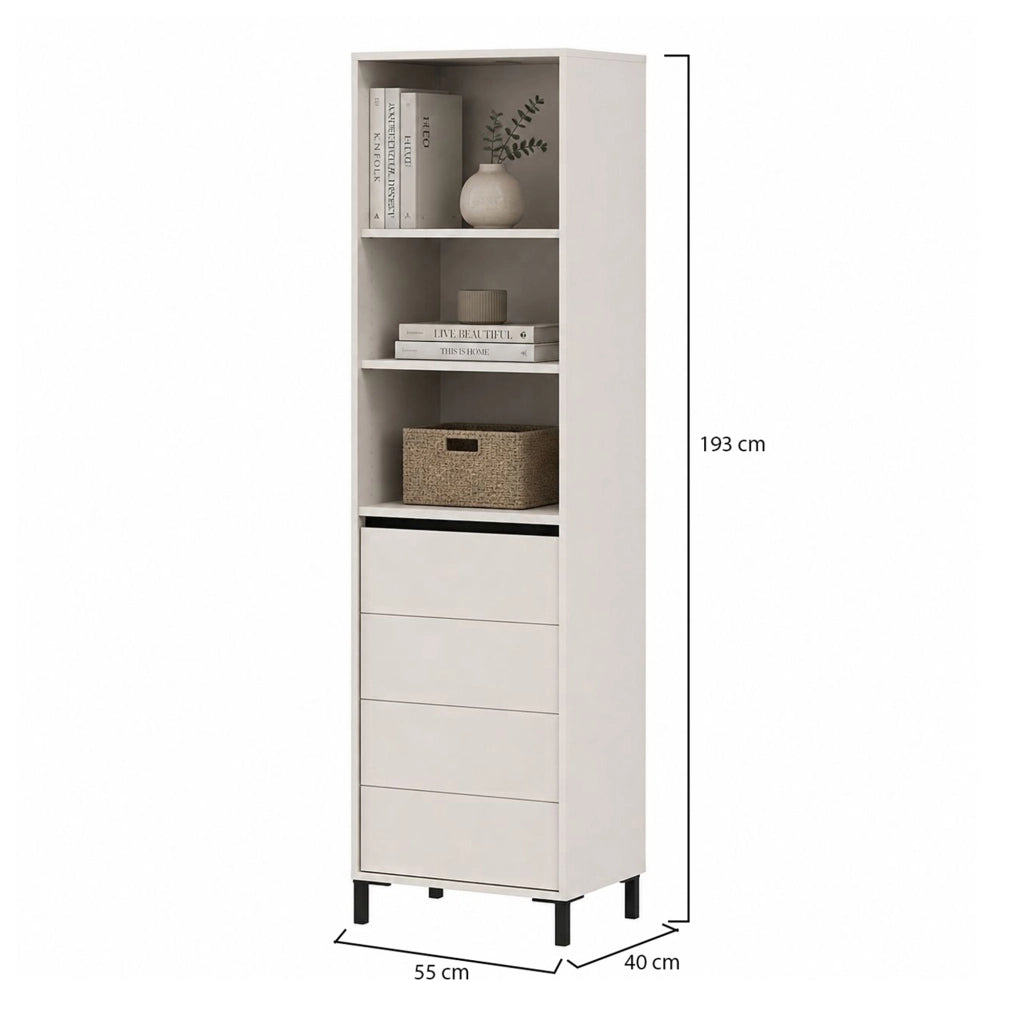 Mobile Espositore Calto, Vetrina 4 Ripiani, 55x40x193h cm Bianco Crema