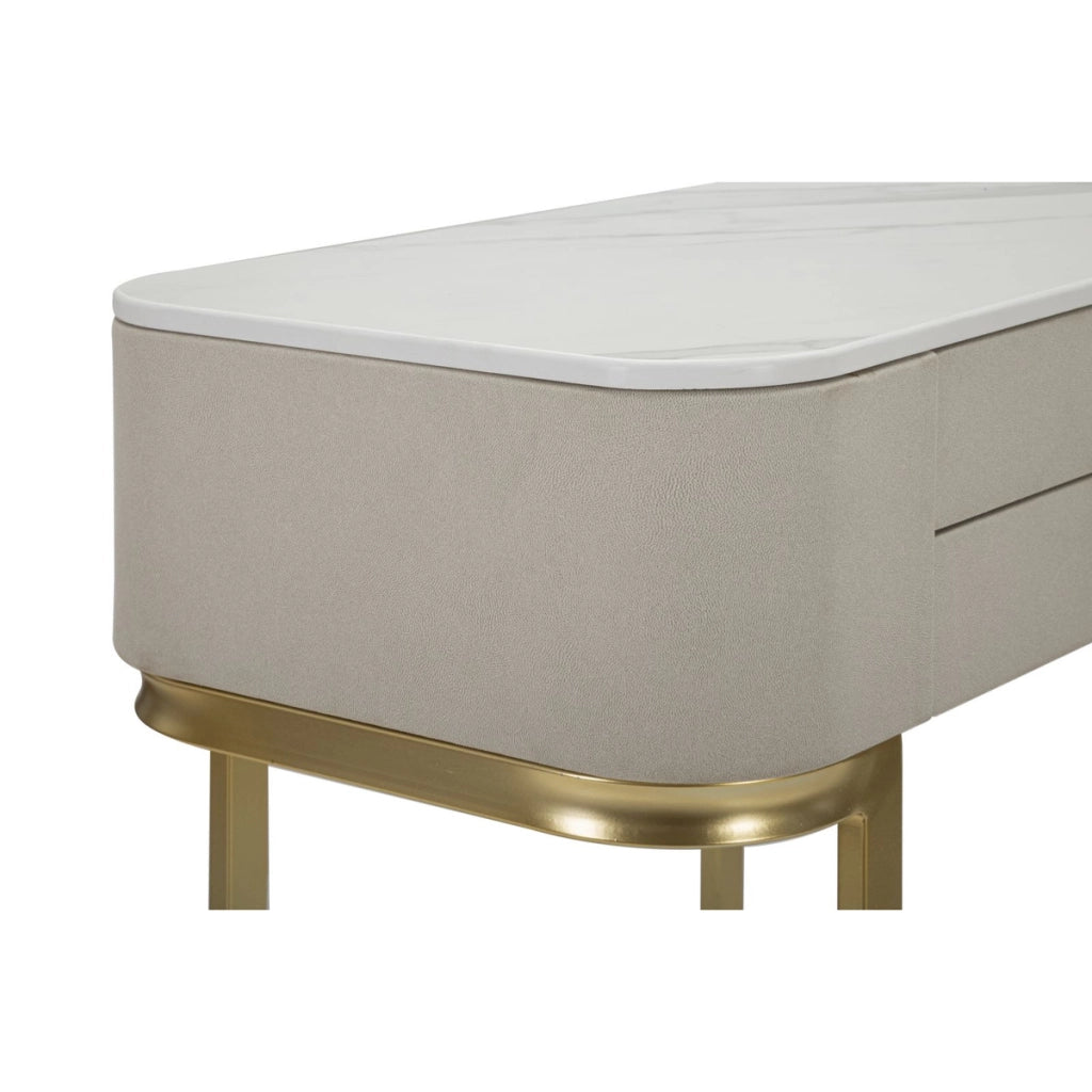 Console Beauty 2 cassetti in legno crema con gambe dorate