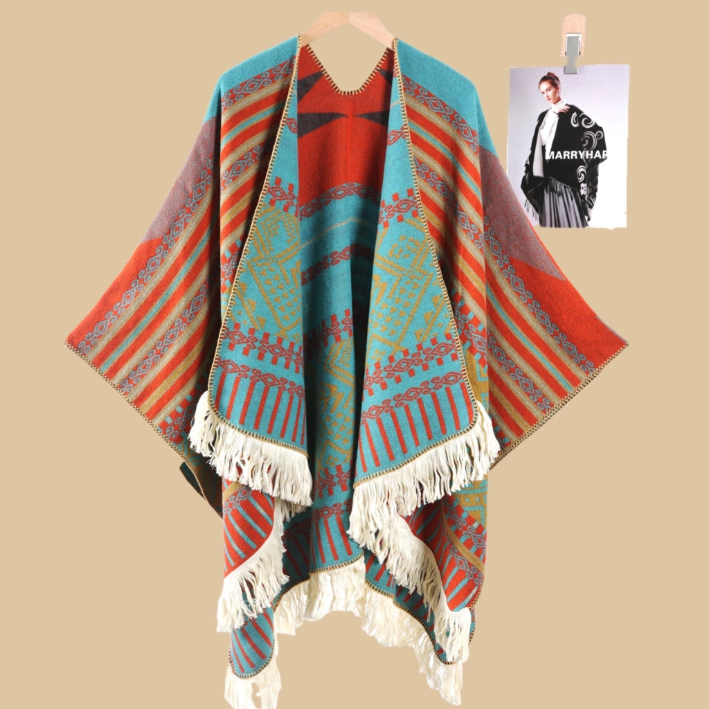 Sciarpa da viaggio vintage, mantello, scialle con nappe