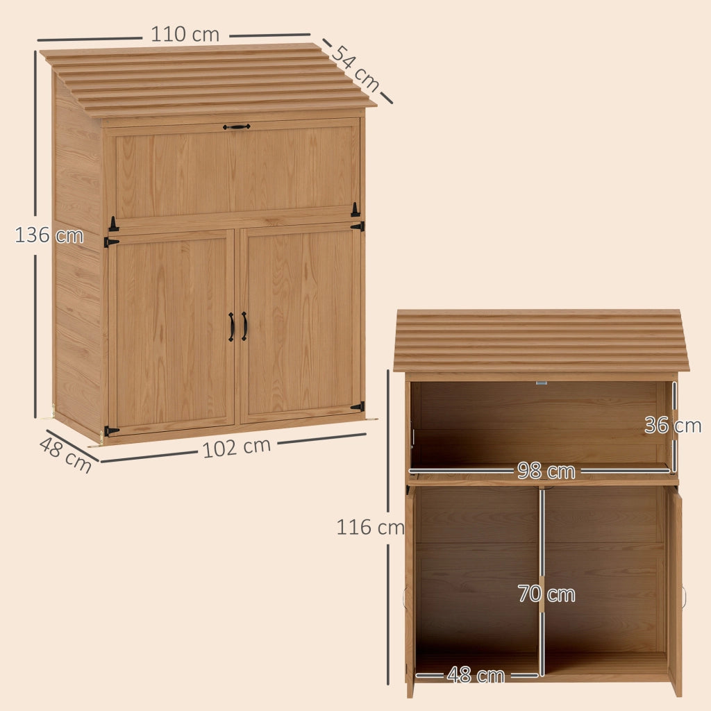 Armadio da giardino con tavolo pieghevole ¨C zephmum ¨C legno di abete marrone 110x54x136 cm