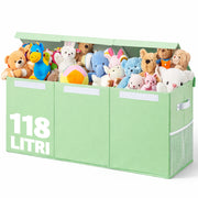 Box Contenitore per Giocattoli 91,5x32x40,5 cm Pieghevole 3 Scomparti 118L in TNT Verde