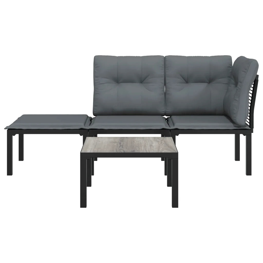 Set Salotto da Giardino 4 pz | Set di Mobili da Esterno Nero e Grigio in Polyrattan