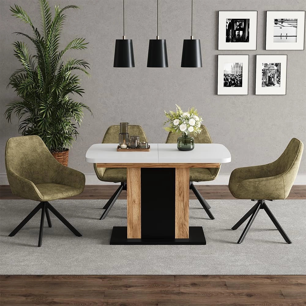 tavolo da pranzo allungabile Fenaro, Rovere bianco/dorato, 120 x 80 cm, allungabile con estrazione sincronizzata per lunghezza tavolo variabile
