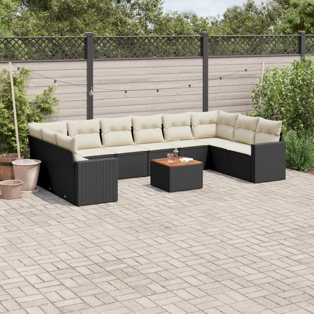 Set Divani da Giardino 11 pz con Cuscini in Polyrattan Nero 3224292