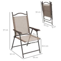 Set 2 Sedie Pieghevoli da Giardino con Braccioli e Seduta in Tessuto Traspirante, Marrone