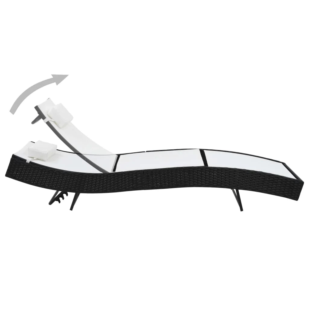 Lettino prendisole sedia a sdraio lettino prendisole letto da giardino mobili da esterno per patio con cuscino resina intrecciata nera 02_0012559