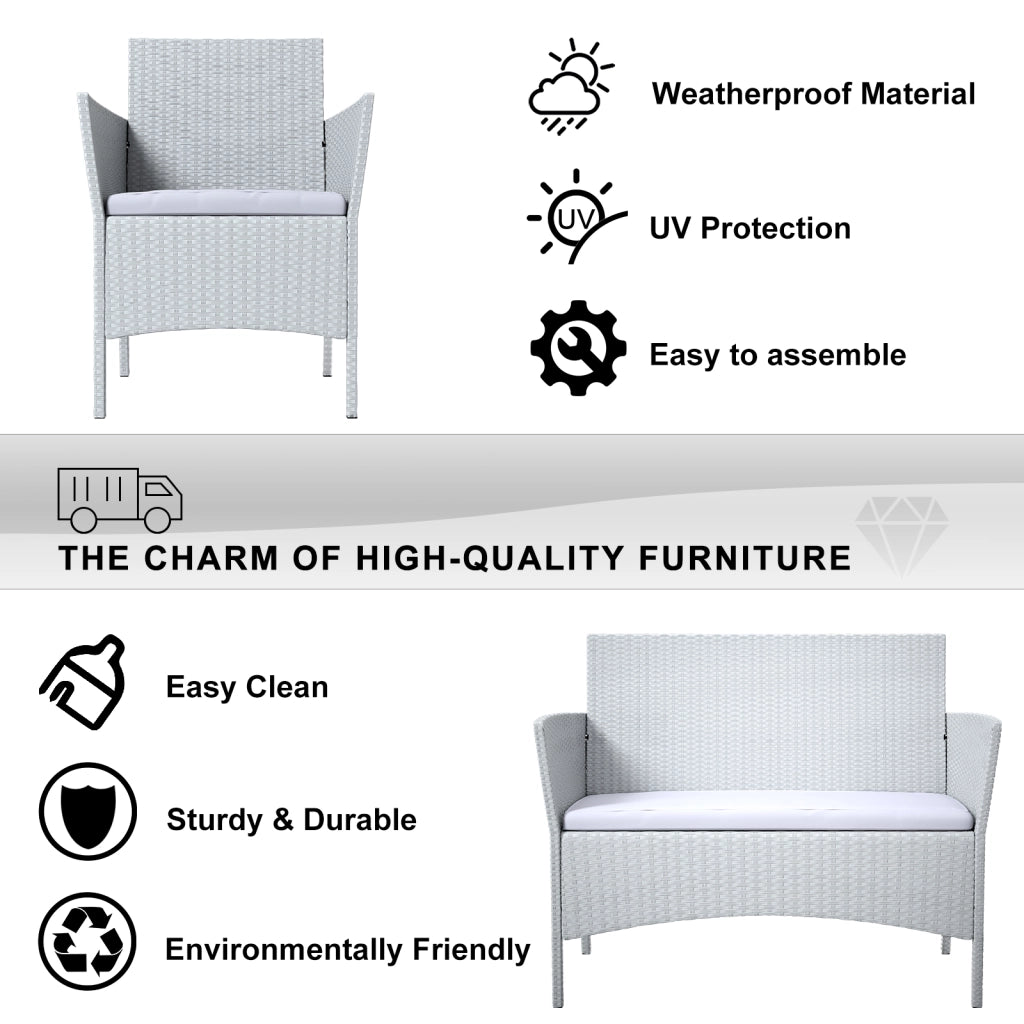 Set di mobili da giardino in polyrattan, grigio, 7 pezzi, con cuscino e tavolo, per esterni, giardino, terrazza