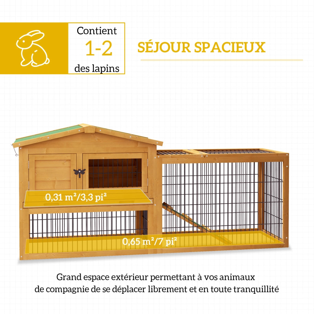 Gabbia per conigli esterna con recinto e rampa ¨C zephmum ¨C 150x52,5x68 cm giallo