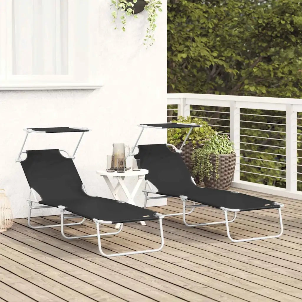 Lettino da sole 2 pcs Nero 58 x 188 x 77cm Poliestere 42003060