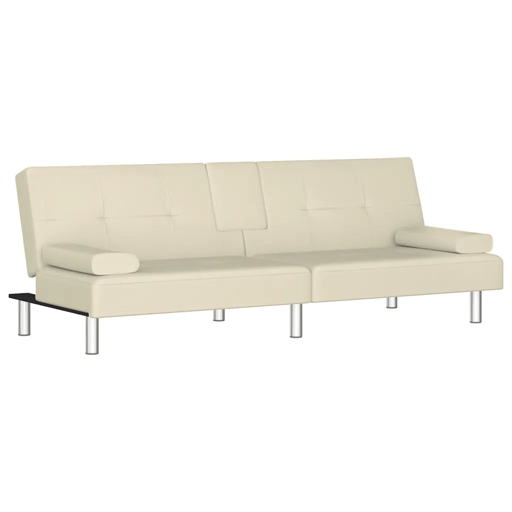 Divano Letto con Portabicchieri in Similpelle Crema