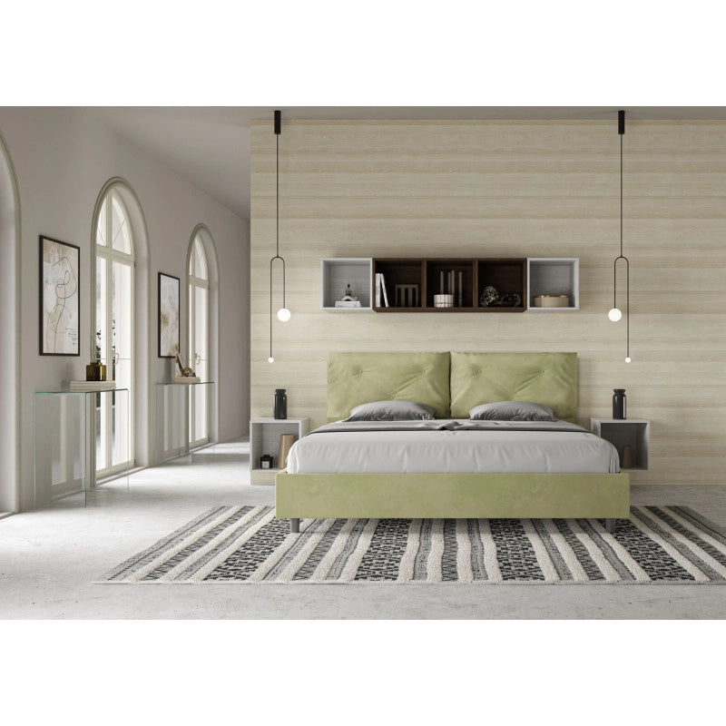 Letto imbottito Matrimoniale 200x210 cm Large - Senza rete,Microfibra,Tè verde