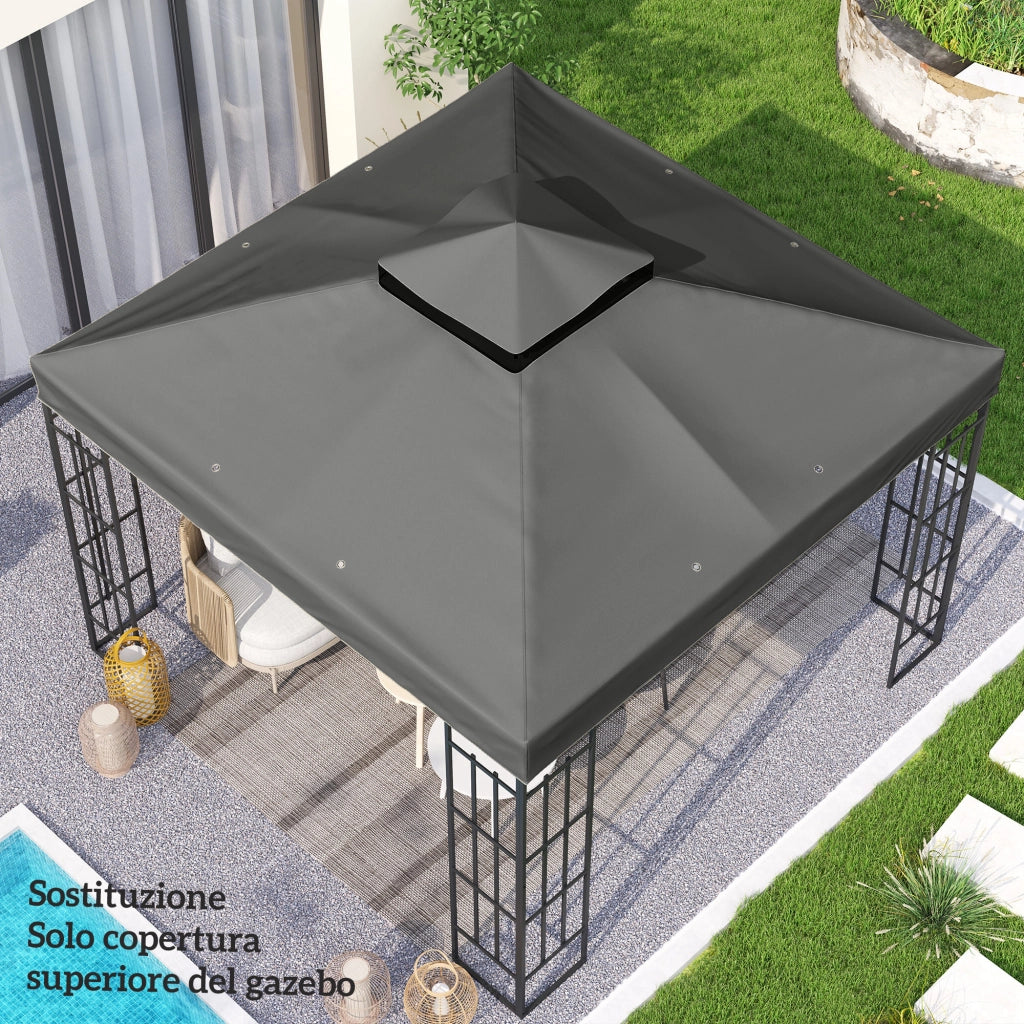 Telo per Gazebo da Giardino 3x3m UPF30+ a 2 Livelli in Poliestere Grigio Scuro