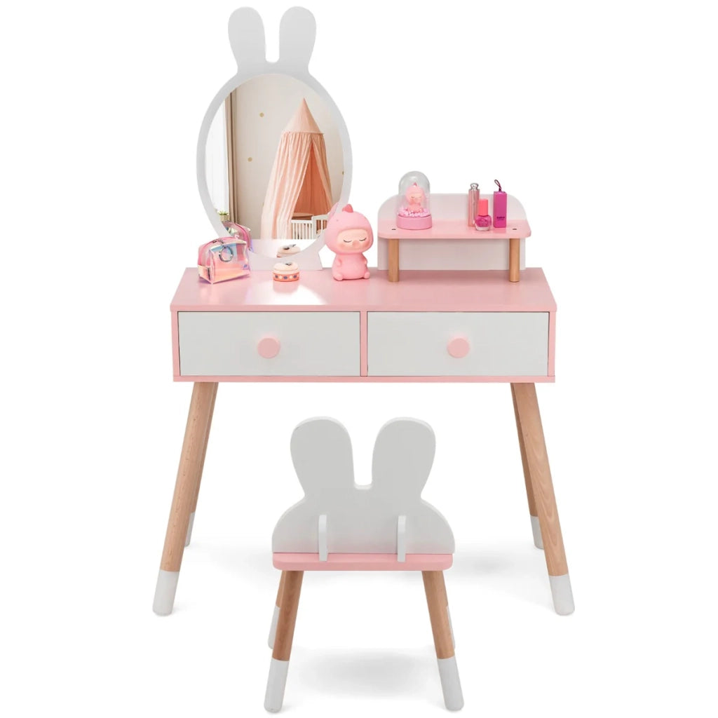 Toeletta per bambini con specchio rimovibile 78 x 37 x 110 cm multifunzionale stile carino MDF rosa 20_0017284