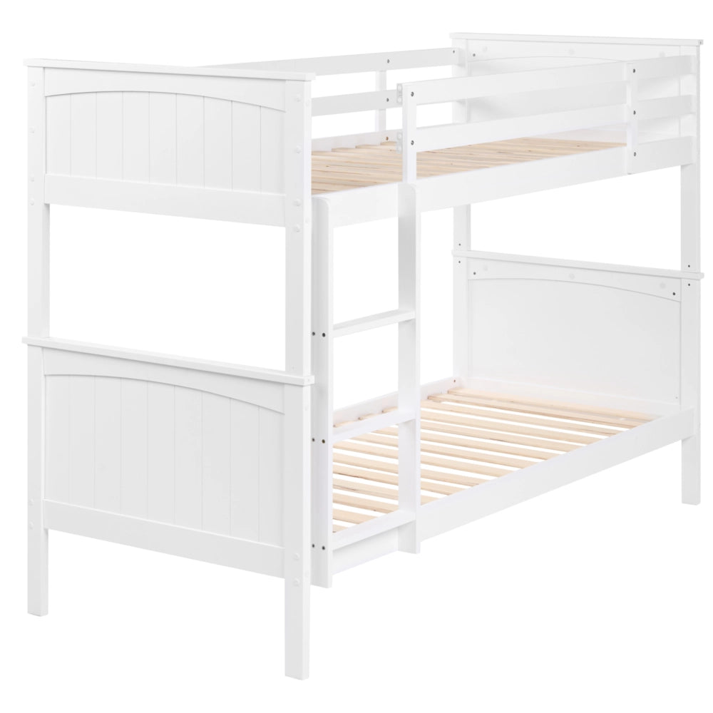 Letto a banca doppia con contenitore in legno di pino bianco singola misura 90 x 200 per bambini in cameretta