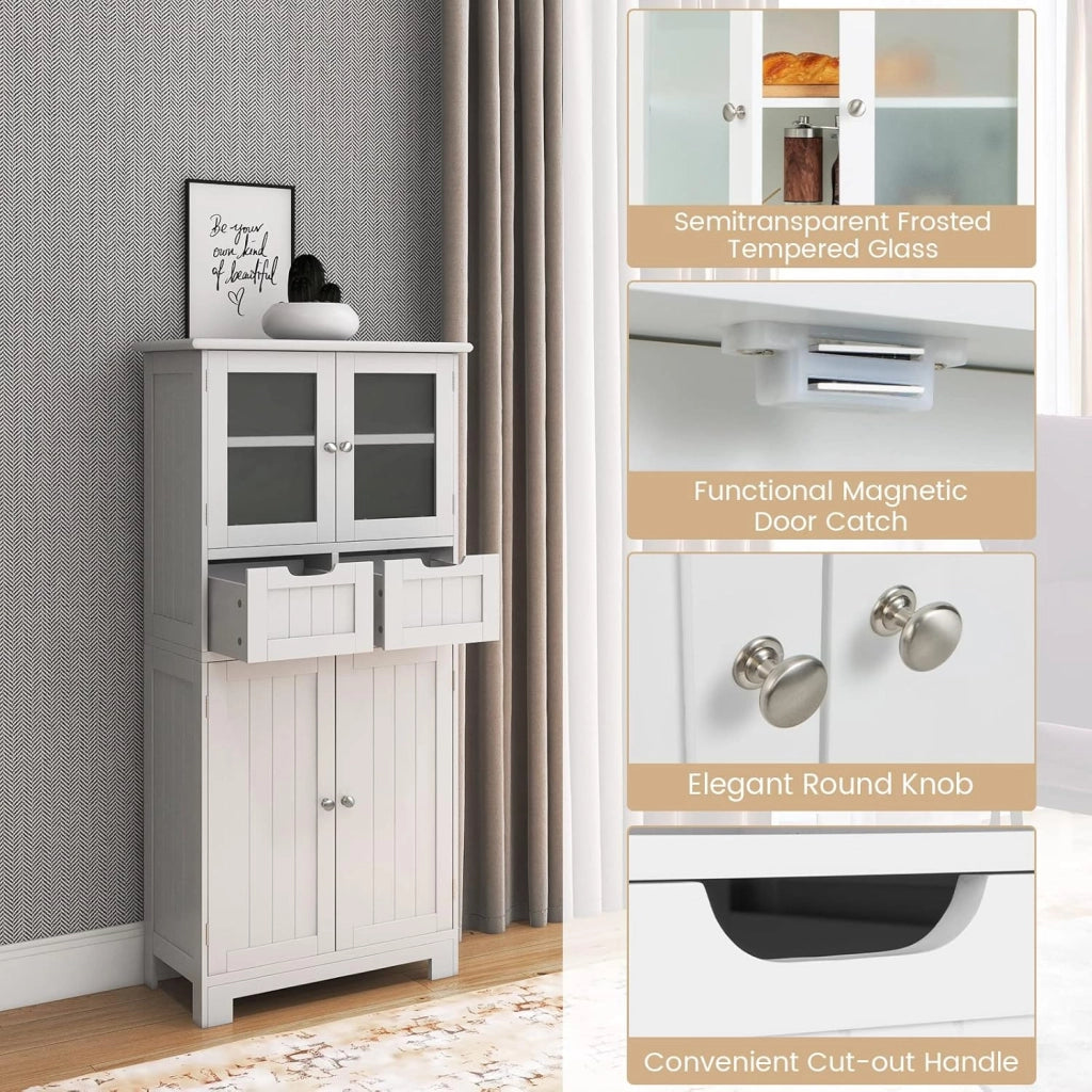 Mobile Bagno con 4 Ante + 2 Cassetti, Armadietto Multifunzione Salvaspazio 60x30x128cm, Design Modulare per Casa, Toilette e Cucina, 2 Colori Scelta & Facile Pulizia