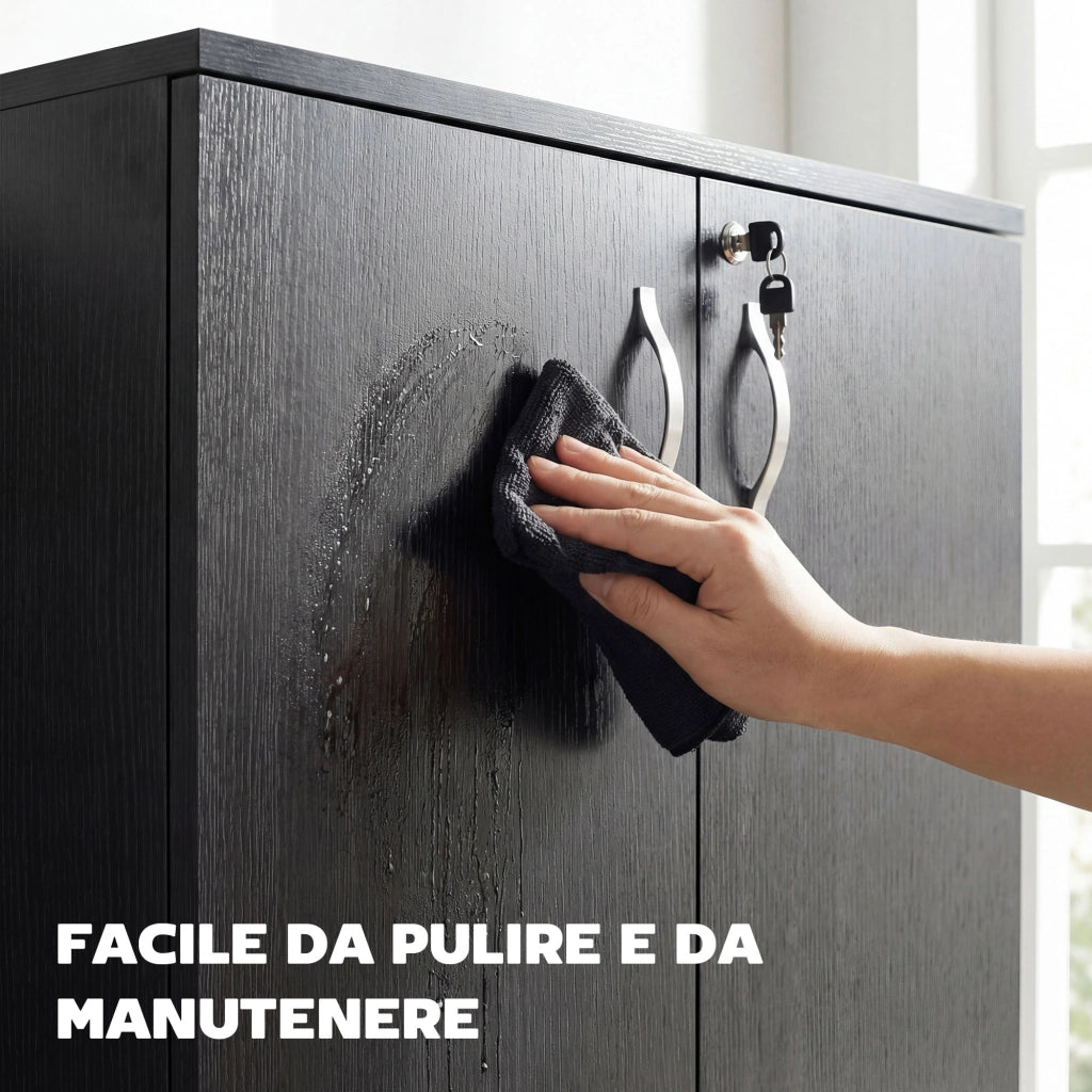 Mobile Ufficio Portadocumenti Multiuso con Serratura, 2 Ante e Mensola Interna, 80x40x80 cm, Nero