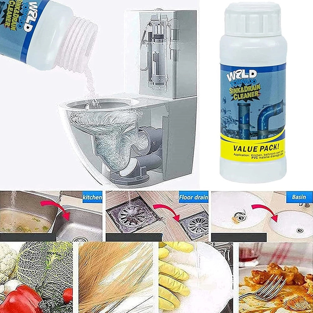 Trade Shop - Set Da 2pz Detergente Per Lavandini Scarichi Potente Polvere Per Pulizia Tubi Cucina Wc -