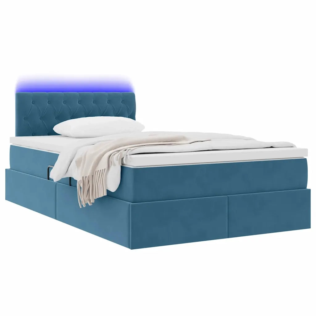 Letto con contenitore e LED Blu Scuro 120 x 200 cm Velluto 3371449