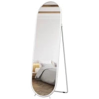 Specchio a Figura Intera da Terra con Supporto Pieghevole, Vetro e Metallo, 40x41x159 cm, Bianco