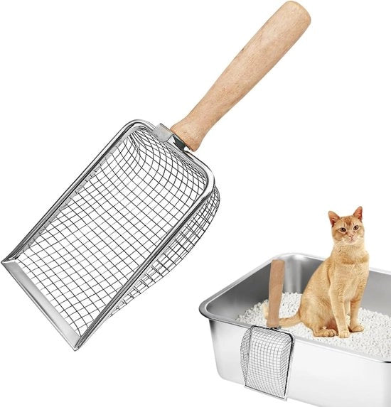 Scavista per Gatti - Acciaio Inox - Manico in Legno - Antiscivolo - Per Gatti