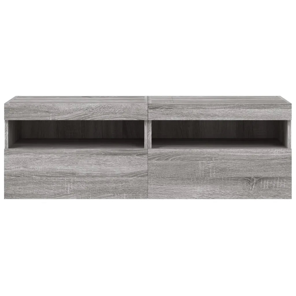 Mobili TV a Parete con Luci LED 2 pz-Credenza per TV sospesa Grigio Sonoma 60x30x40 cm