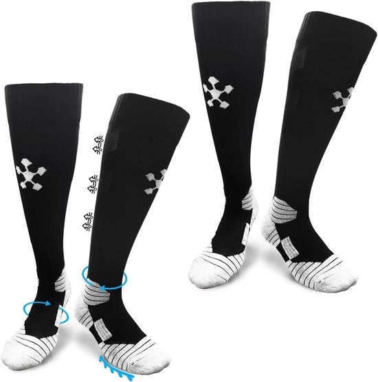 Due pair di calzettoni anti-slip per allenamento di calcio e corsa in corsa nera 39-44 EU - per bambini e adulti