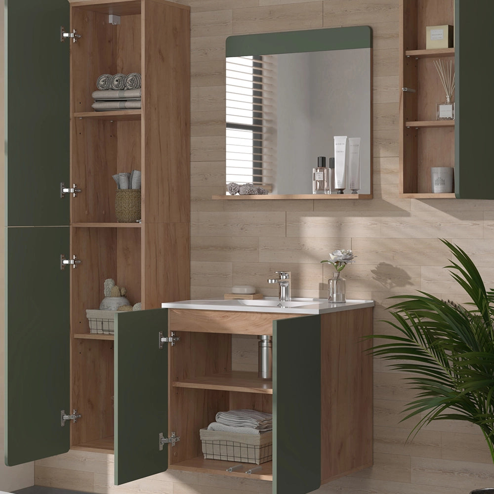Vicco Set di mobili da bagno Goldkraft rovere/verde 5 pezzi con colonna e pensili