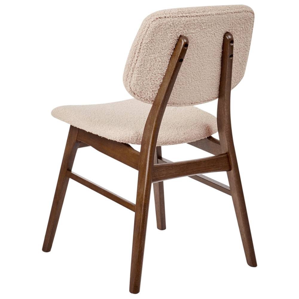 Set di 2 sedie da pranzo in tessuto beige e legno scuro stile retrò senza braccioli