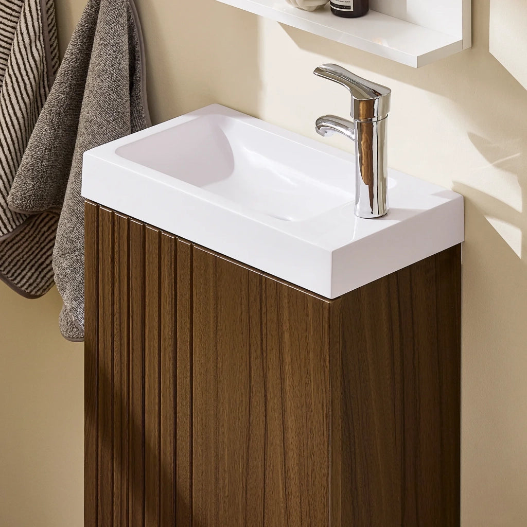 SoBuy Mobile Sottolavabo con 1 Anta, Armadietto Bagno, Mobile Sospeso con Lavabo, Mobiletto Salvaspazio, Marrone, 40x22x56 cm BZR196-BR