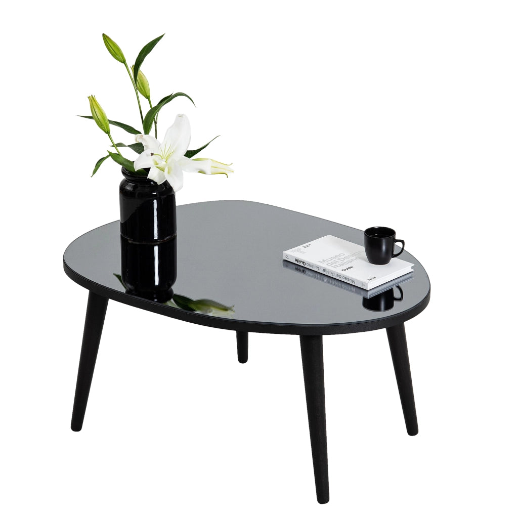 Frontone, Tavolino da Salotto Piano in Vetro Temperato, 75x55x38h cm Nero