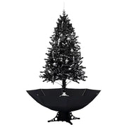 Albero di Natale con Nevicata e Base ad Ombrello-Decorazioni natalizie Nero 190cm PVC