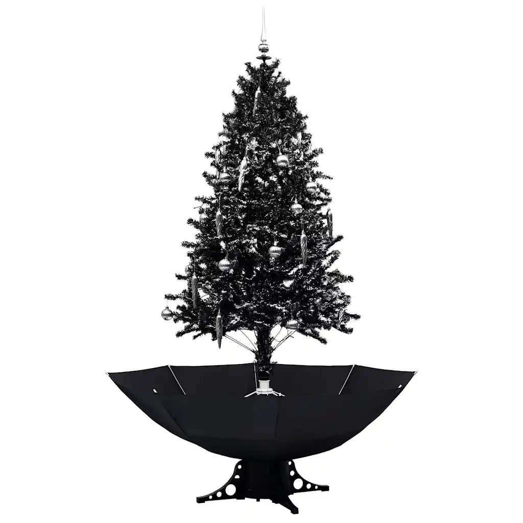 Albero di Natale con Nevicata e Base ad Ombrello-Decorazioni natalizie Nero 190cm PVC