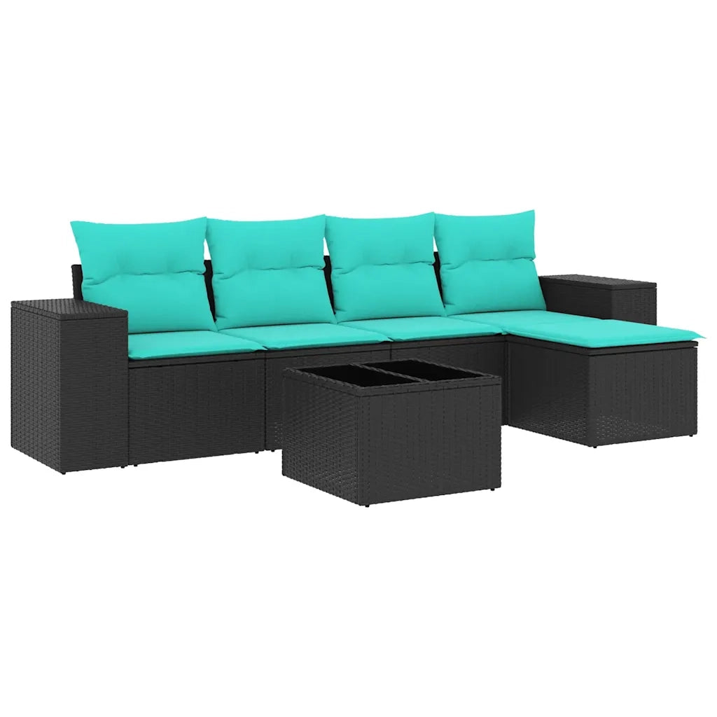 Set Divani da Giardino 6 pz con Cuscini Nero in Polyrattan 3222496