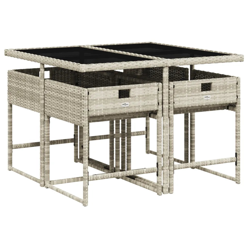 Set Pranzo da Giardino 5pz | Set Salotto da Giardino con Cuscini Grigio Chiaro Polyrattan