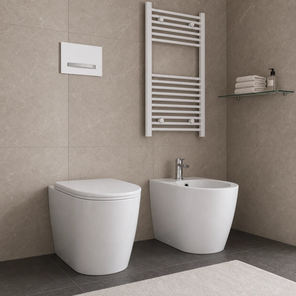 Vaso wc ceramica serie giunone a pavimento bianco lucido filo parete *** accessori senza fissaggi, confezione 1