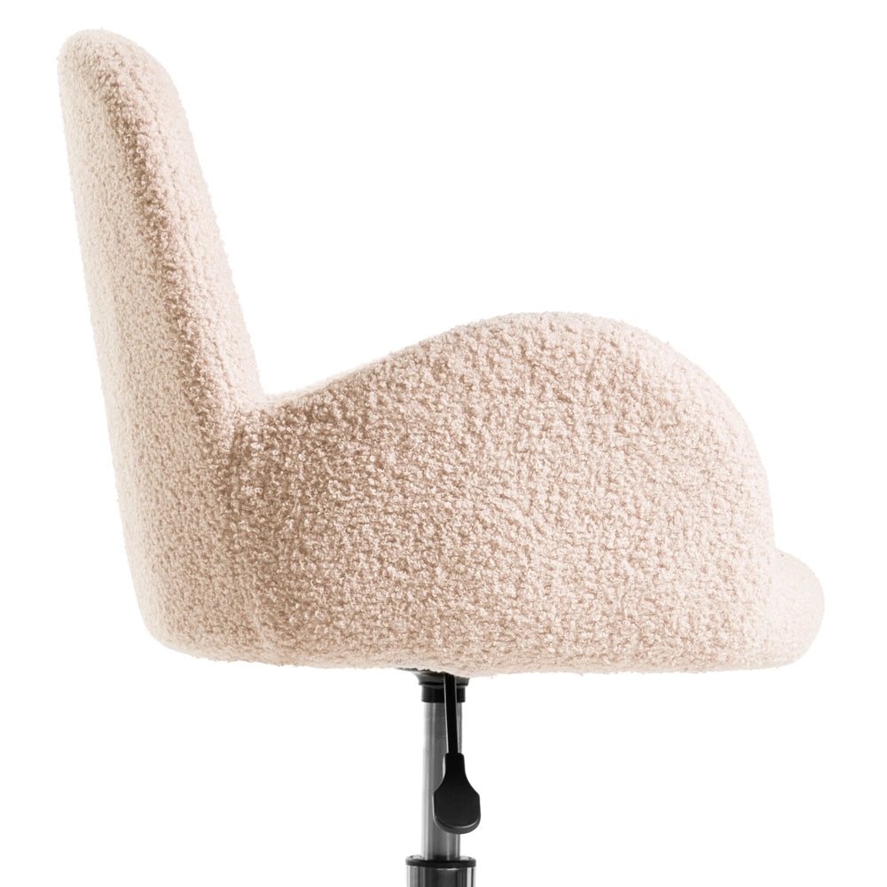 Sedia da ufficio girevole con altezza regolabile in tessuto boucle beige chiaro stile moderno retrò ufficio di casa
