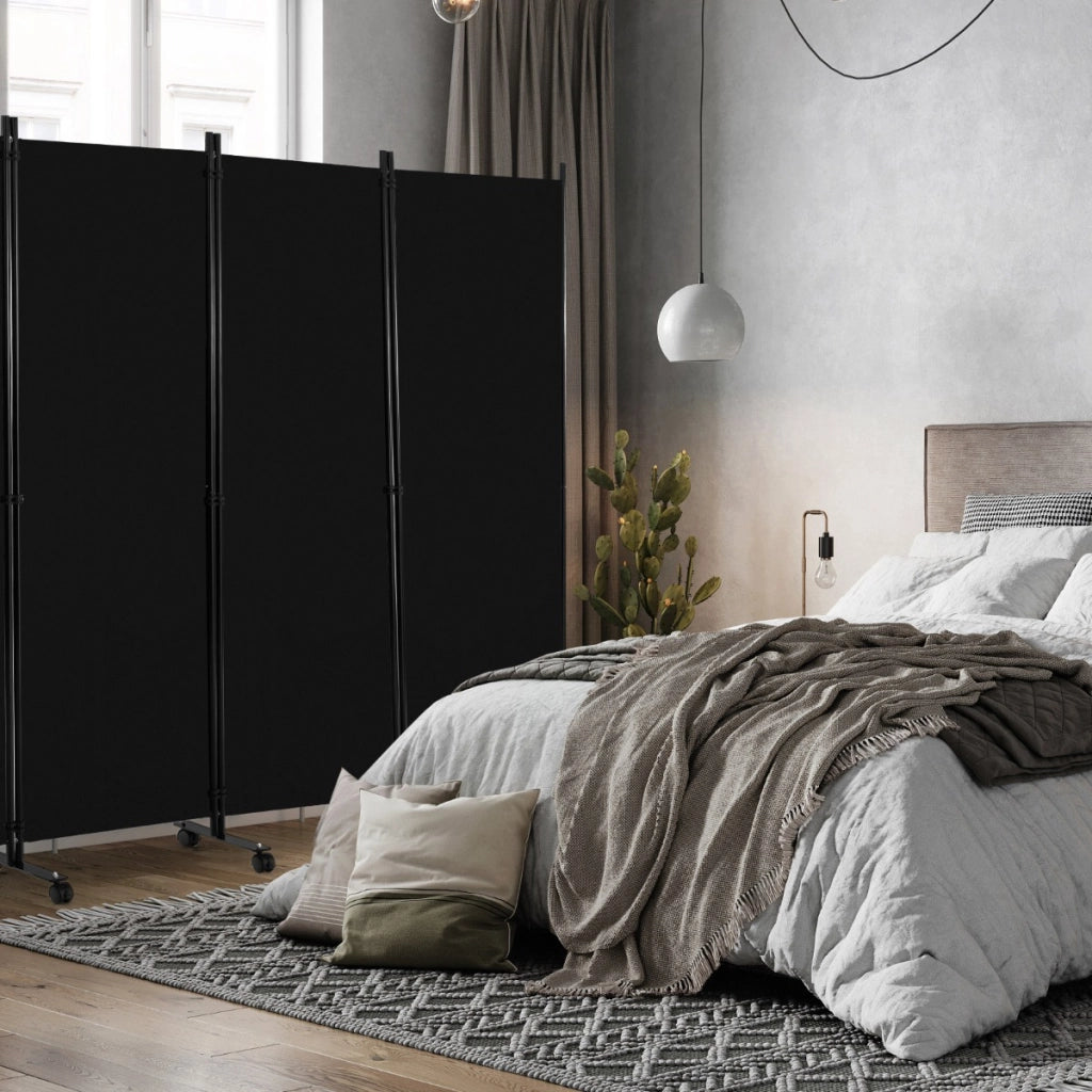 Divisorio pieghevole a 6 pannelli con ruote bloccabili-Separ¨¨ per interni 172cm da soggiorno ufficio Nero