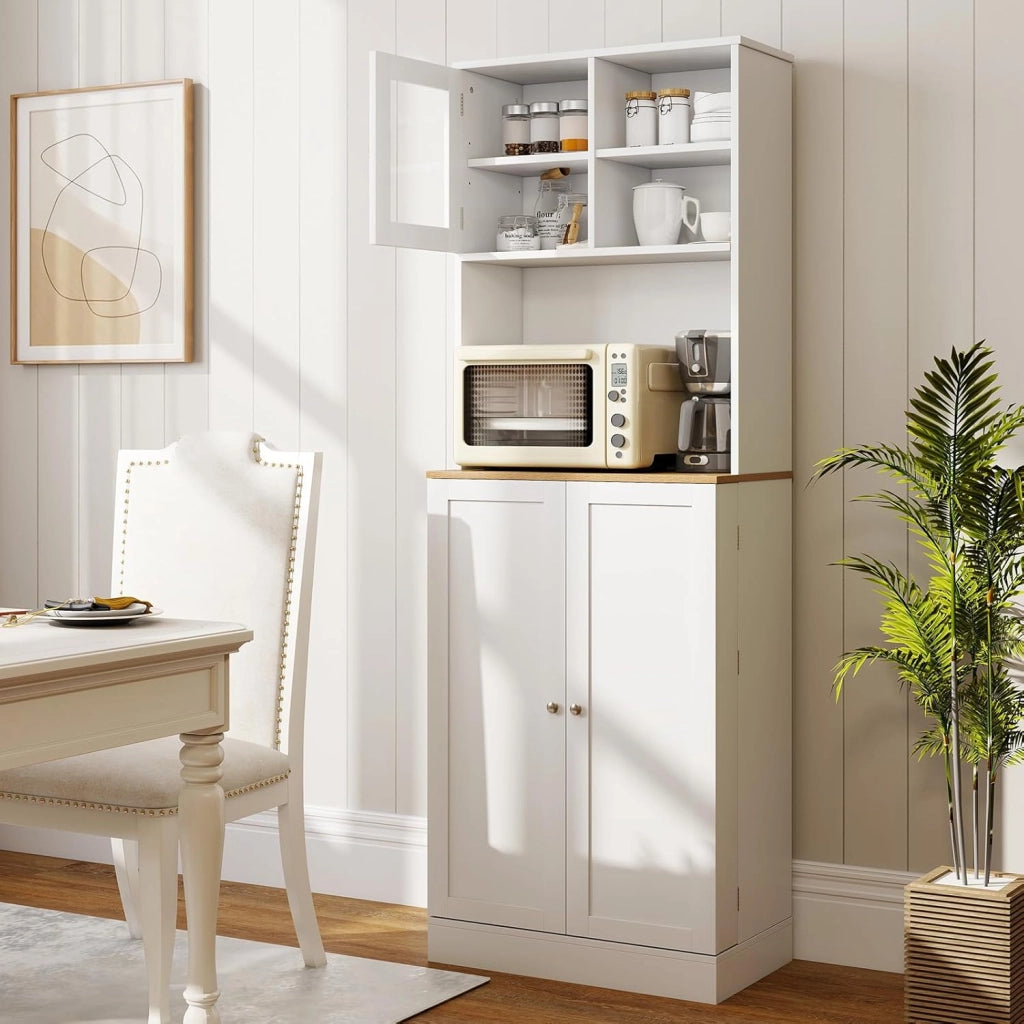 Armadietto da cucina da 170 cm, mobile ausiliario con 3 porte, 5 ripiani regolabili e scomparti sulla porta, kit antiribaltamento, armadio alto moderno per cucina, sala da pranzo, soggiorno