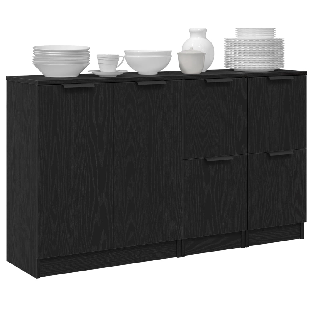 Credenza 3 pz | Madia | Buffet da pranzo | Armadio da pranzo Rovere Nero Legno multistrato