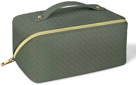 Borsa portatile per cosmetici, borsa di pelle PU con grande capacità, impermeabile, borsa di pelle per make-up, borsa per toilette, organizzatore per articoli da toeletta