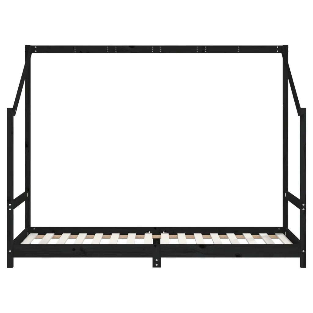 Giroletto per Bambini Nero 90x200 cm in Legno Massello di Pino