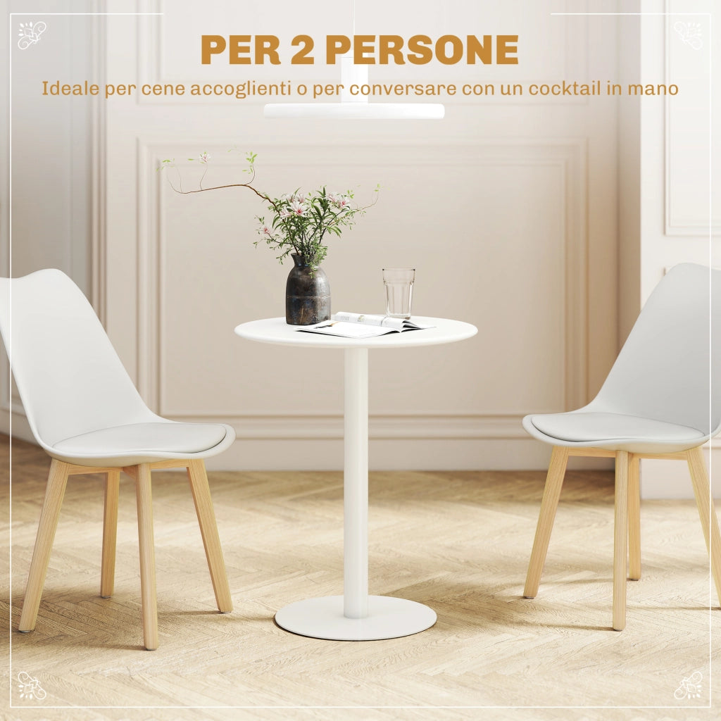 Tavolo da Cucina Rotondo per 2 Persone dal Design Moderno in Acciaio, ?60x72 cm, Bianco