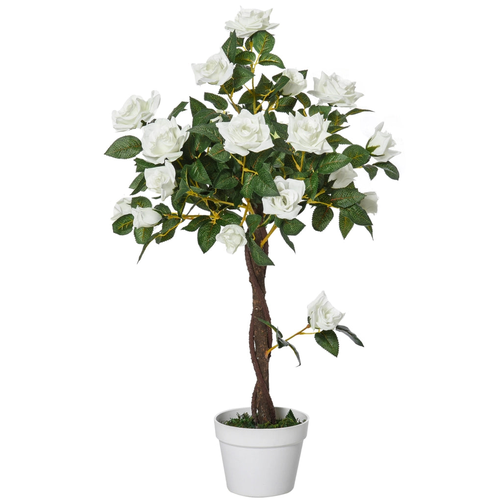 Pianta Artificiale Rosa 90 cm con Fiori e Foglie ¨C zephmum ¨C Verde Cemento