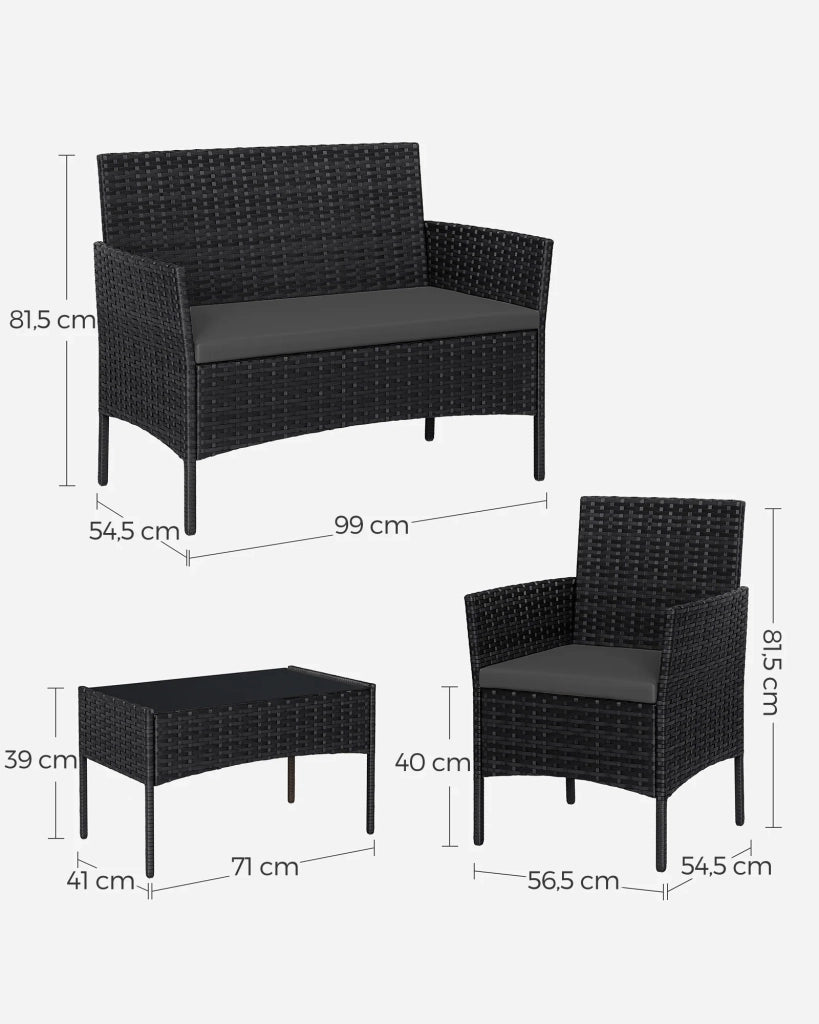 Set di mobili da giardino per esterni superficie in PE intrecciato tavolo e sedie per patio giardino balcone nero 12_0007391
